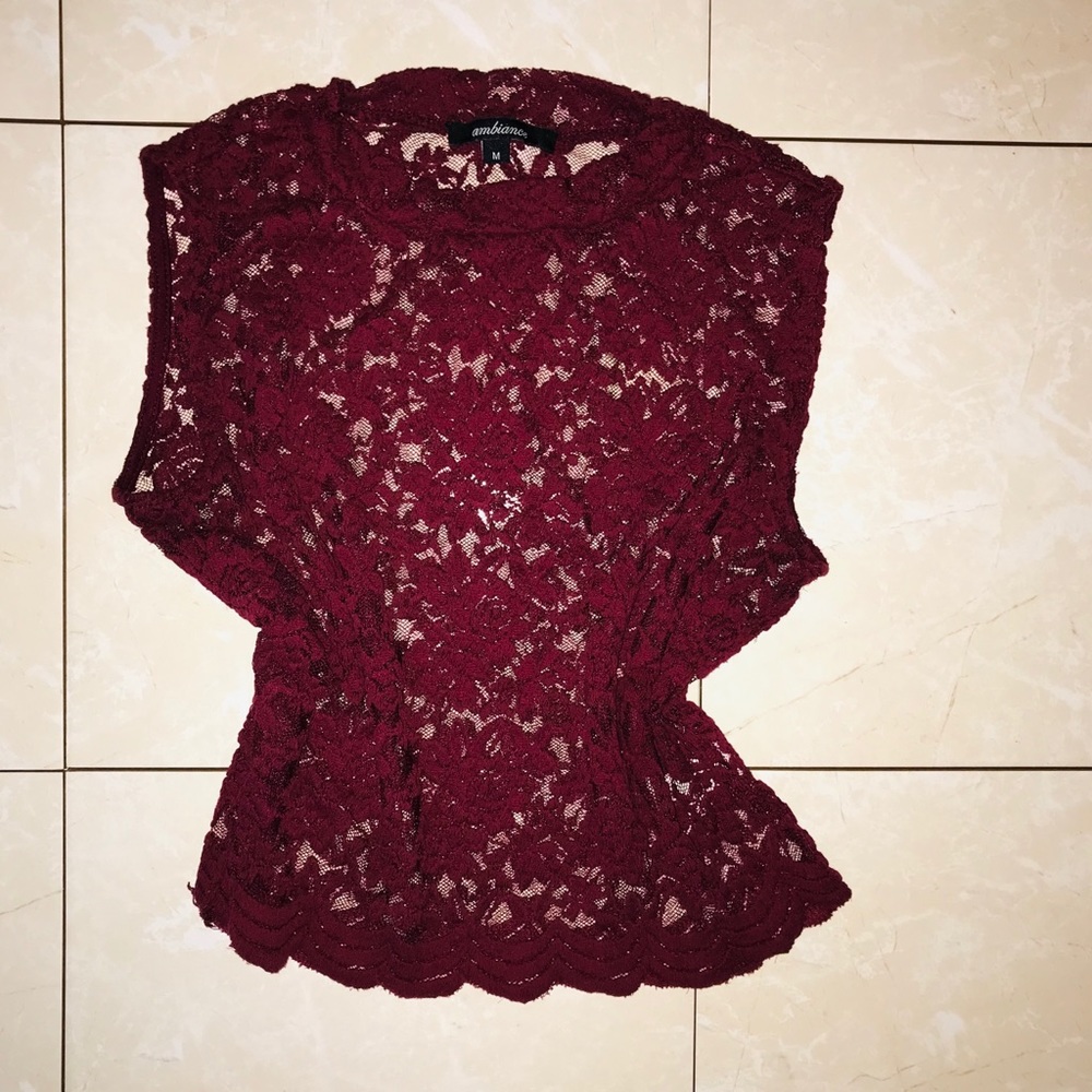 Maroon wine sleeveless lace blouse